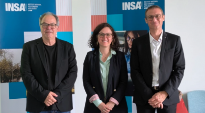 © Séverine Renard - Bernard Normand, directeur du laboratoire Matéis de l'Insa Lyon, Laure Claquin, directrice des opérations de Thorizon, et Stéphane Poncet, directeur général de Curium.